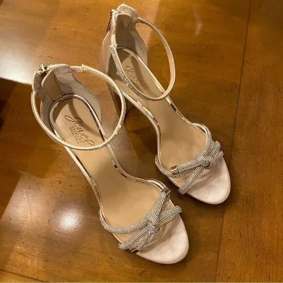 Jewel Badgley Mischka Champagne Lexie Knotted Platform Block Heel Size 9.5 - Picture 4 of 10